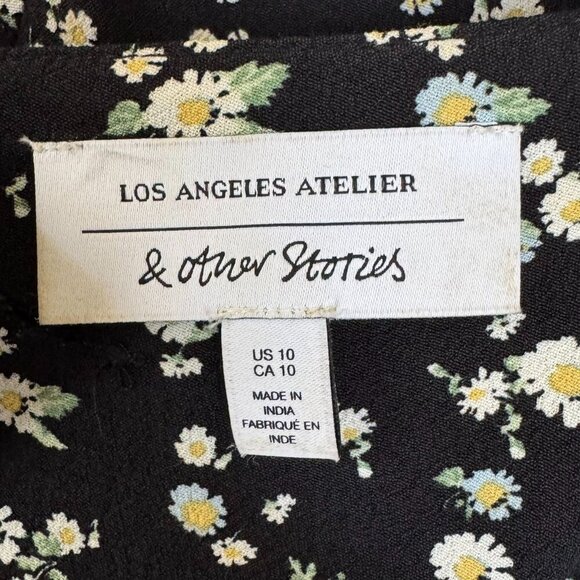 & Other Stories Black Ditzy Daisy Floral Square Neck Puff Sleeve Mini Dress - Picture 13 of 17